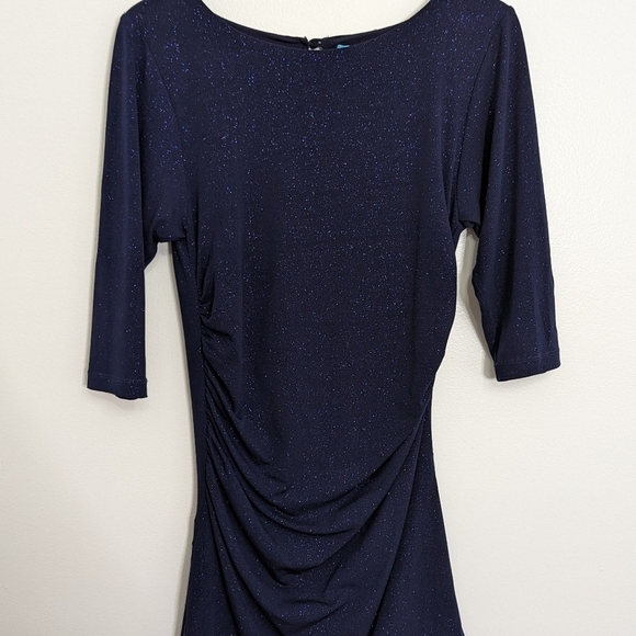 Alice + Olivia Navy Sparkly Medium Dress With Asymmetrical Hem - Picture 5 of 9